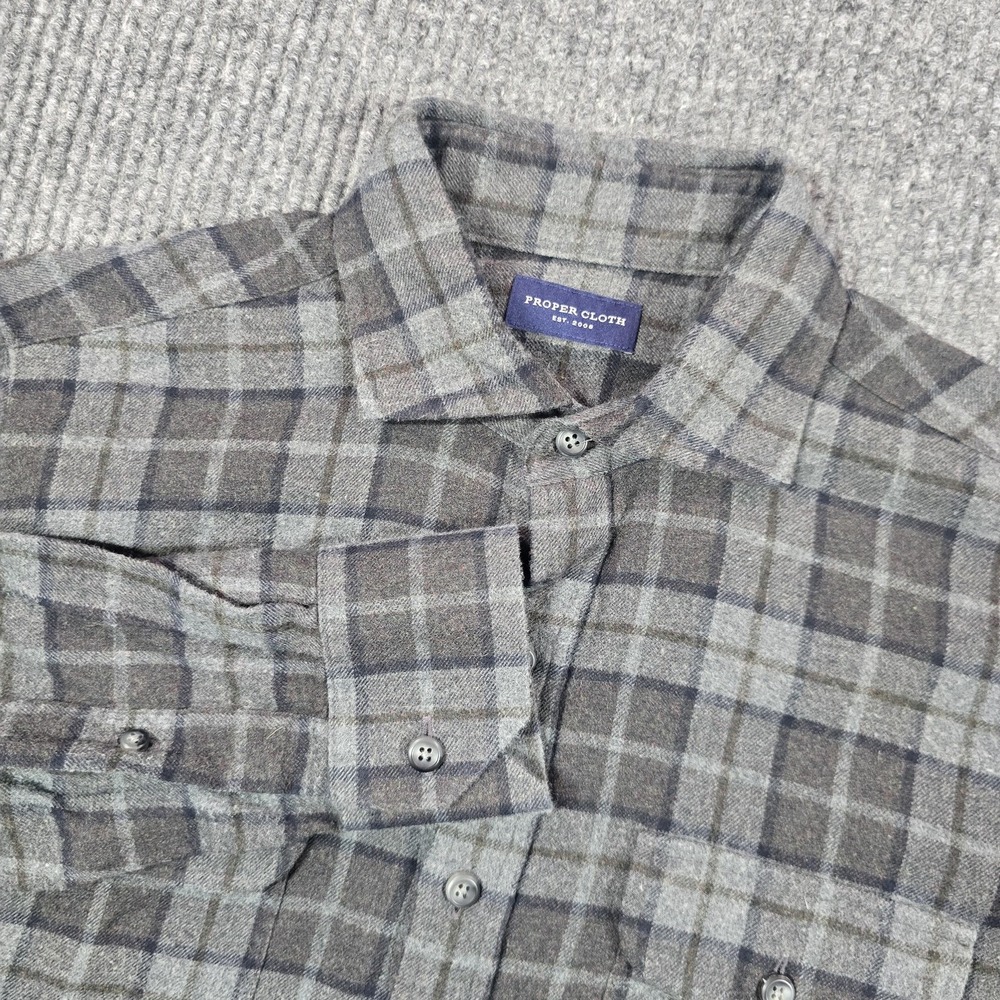 Proper Cloth Shirt Mens Small Gray Plaid Flannel Button Up Long Sleeve Slim Fit‎